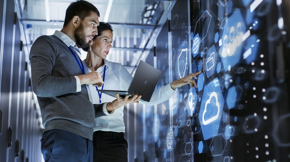 IT experts working in a server room